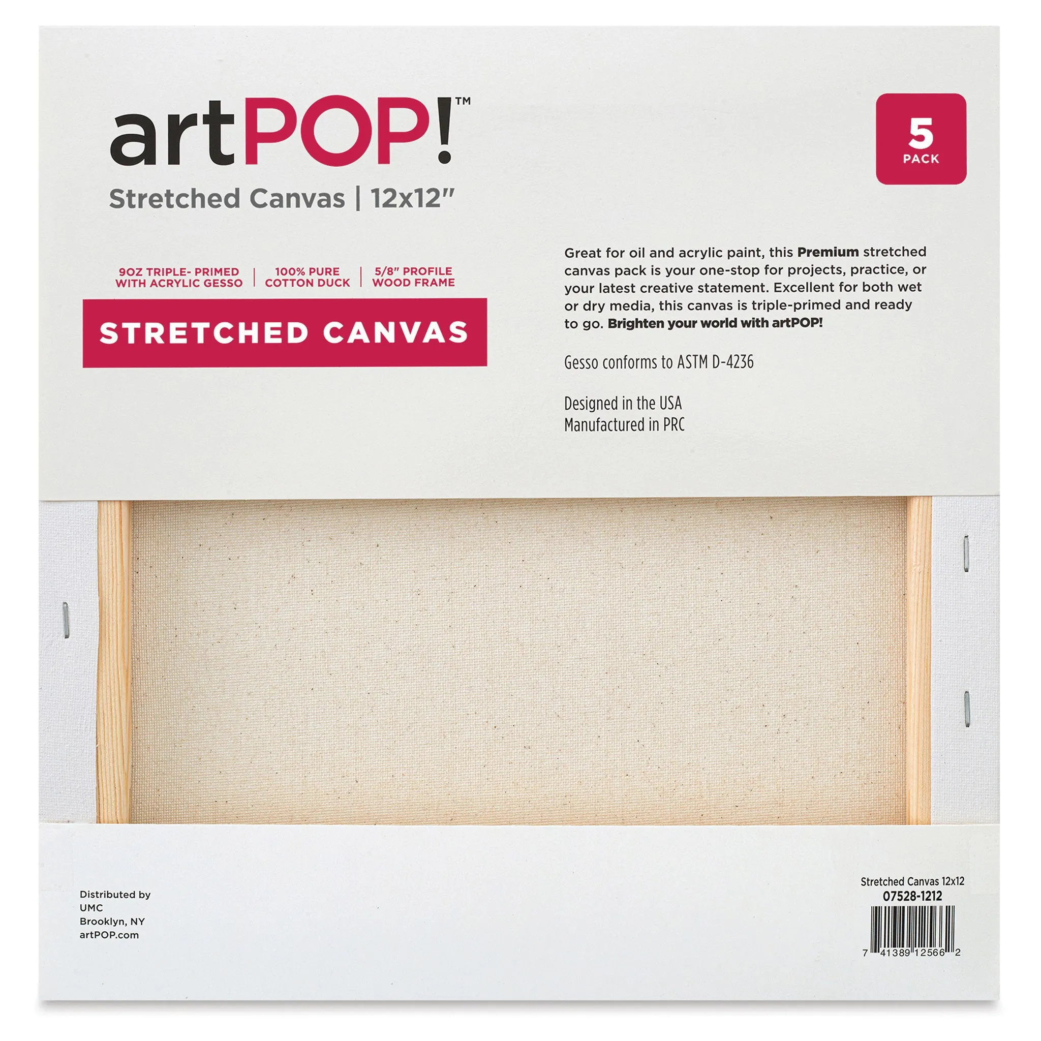 Stretched Canvas Pack - 12" x 12", Pkg of 5