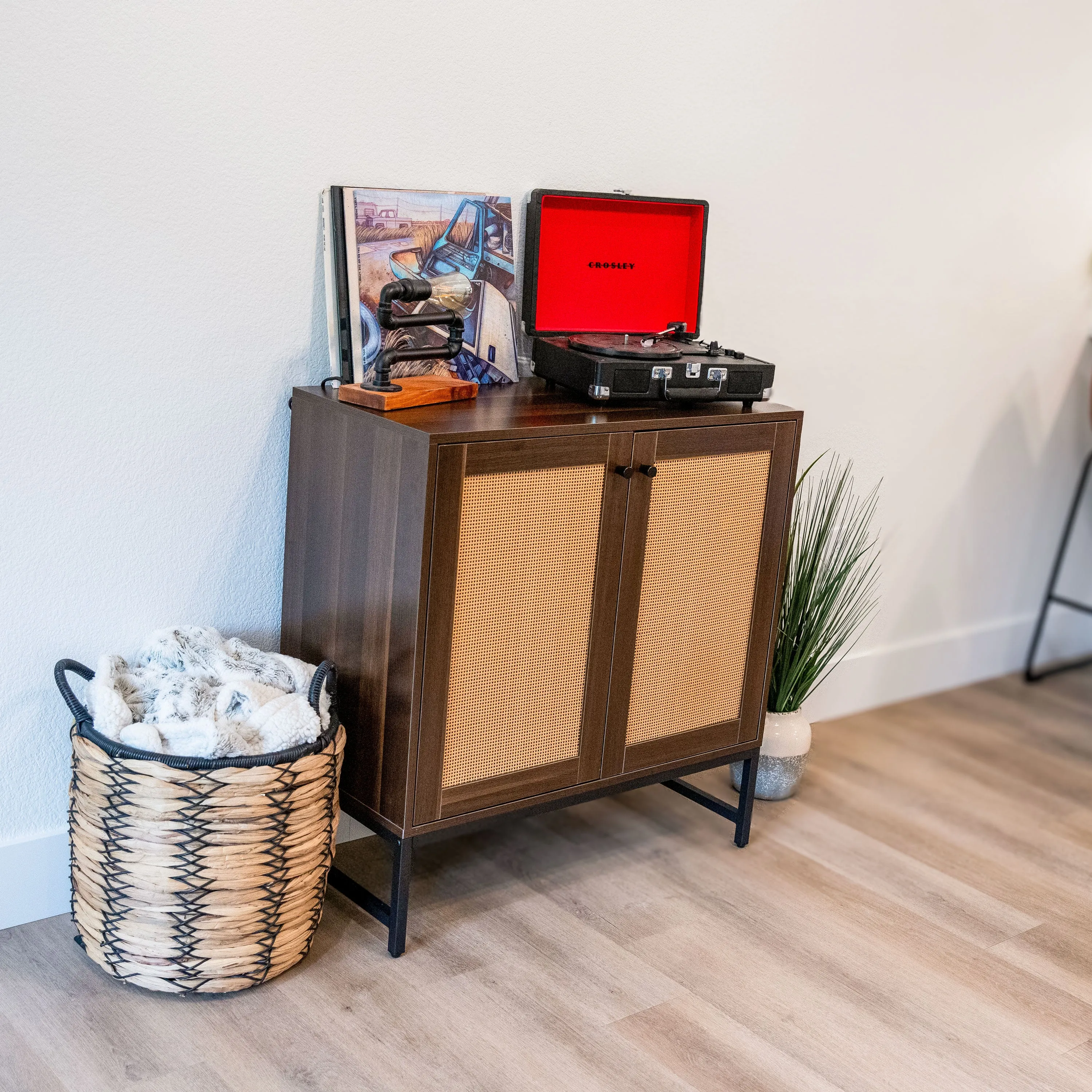 Sunnydaze 2-Door Sideboard Storage Cabinet with Shelf and Rattan Doors