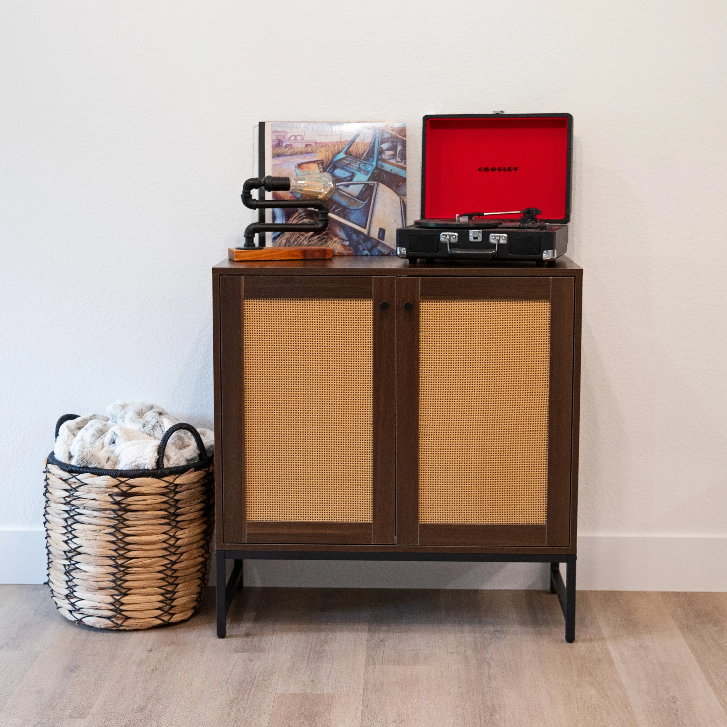 Sunnydaze 2-Door Sideboard Storage Cabinet with Shelf and Rattan Doors