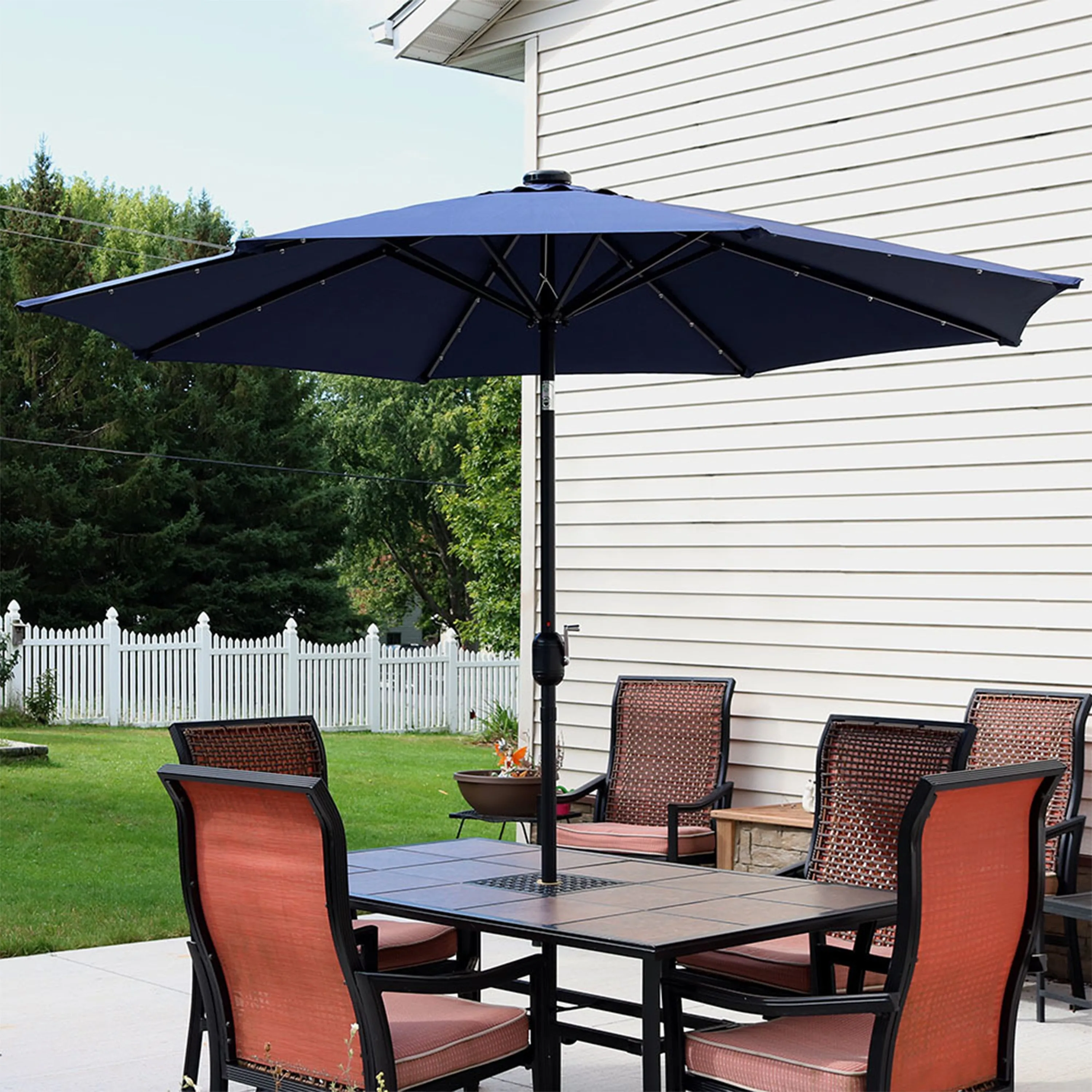 Sunnydaze 9' Solar LED Outdoor Patio Umbrella with Tilt and Crank