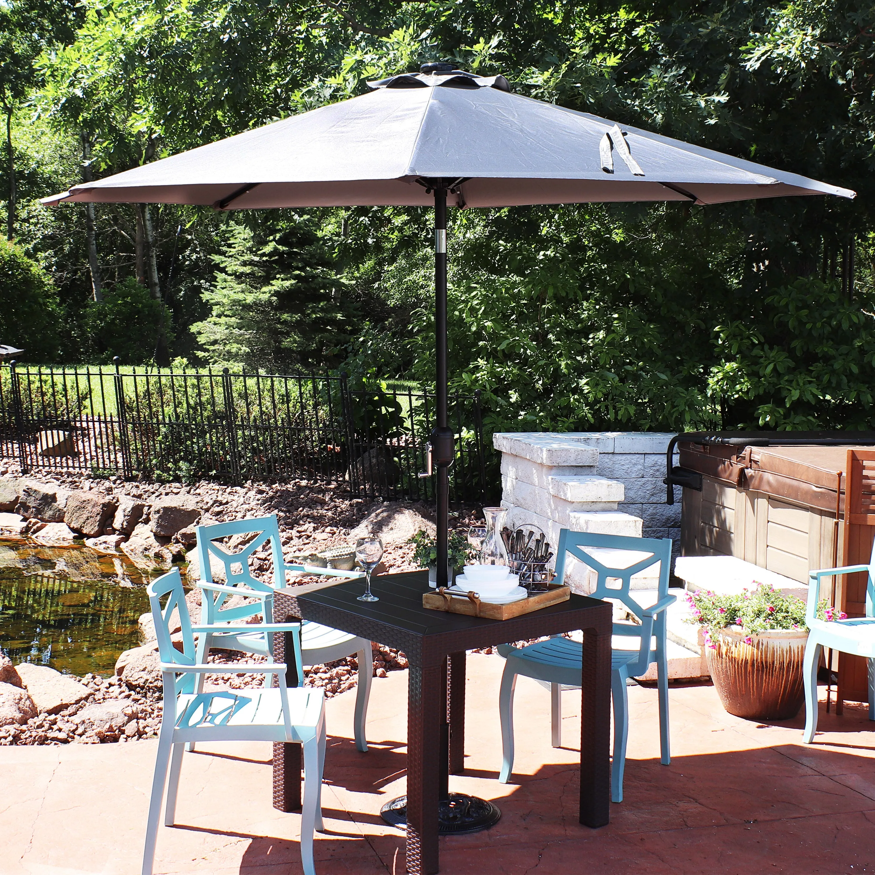 Sunnydaze 9' Solar LED Outdoor Patio Umbrella with Tilt and Crank