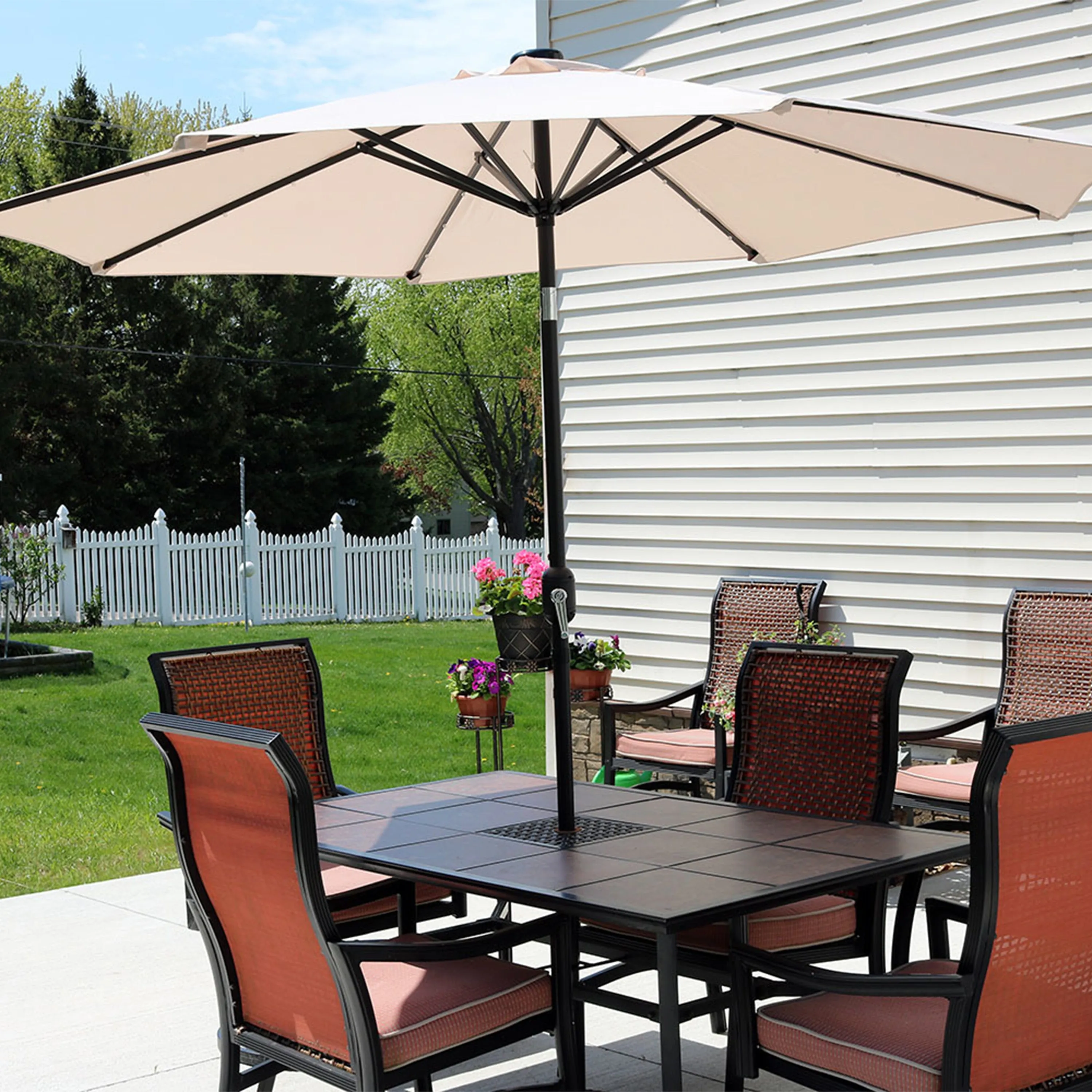 Sunnydaze 9' Solar LED Outdoor Patio Umbrella with Tilt and Crank