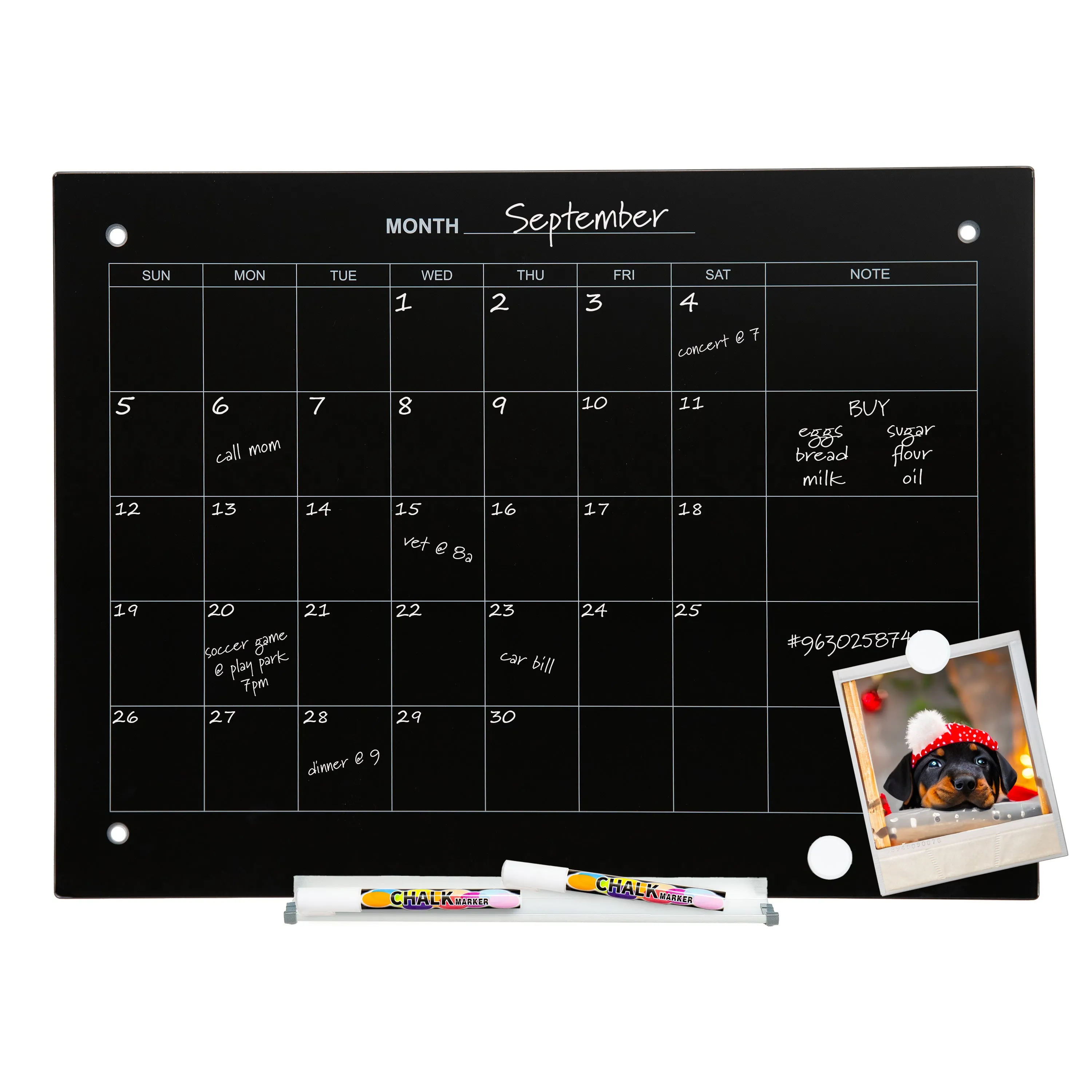 Sunnydaze Glass Whiteboard Calendar for Wall with Markers