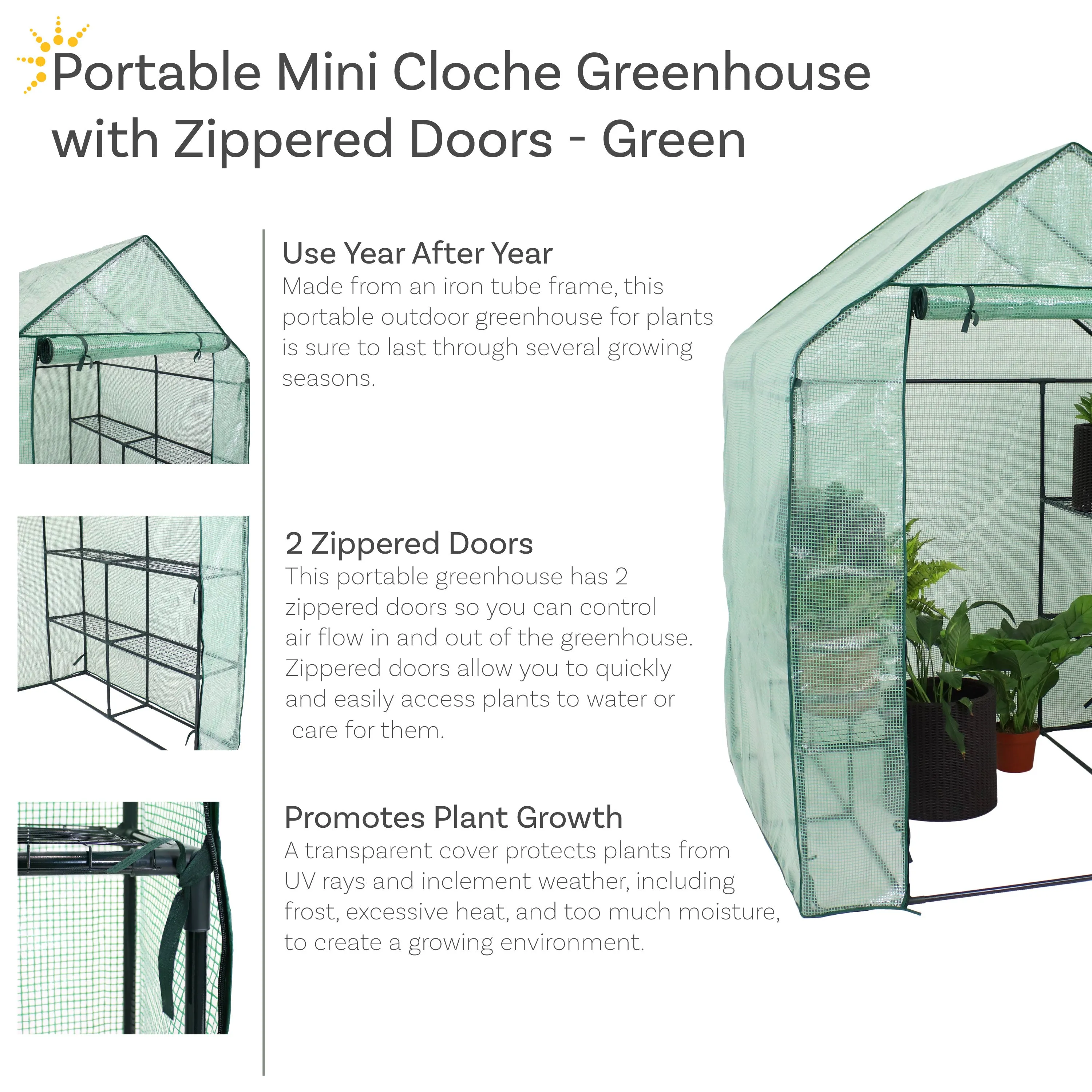 Sunnydaze Grandeur Walk-In Greenhouse with 4 Shelves for Outdoors - Green