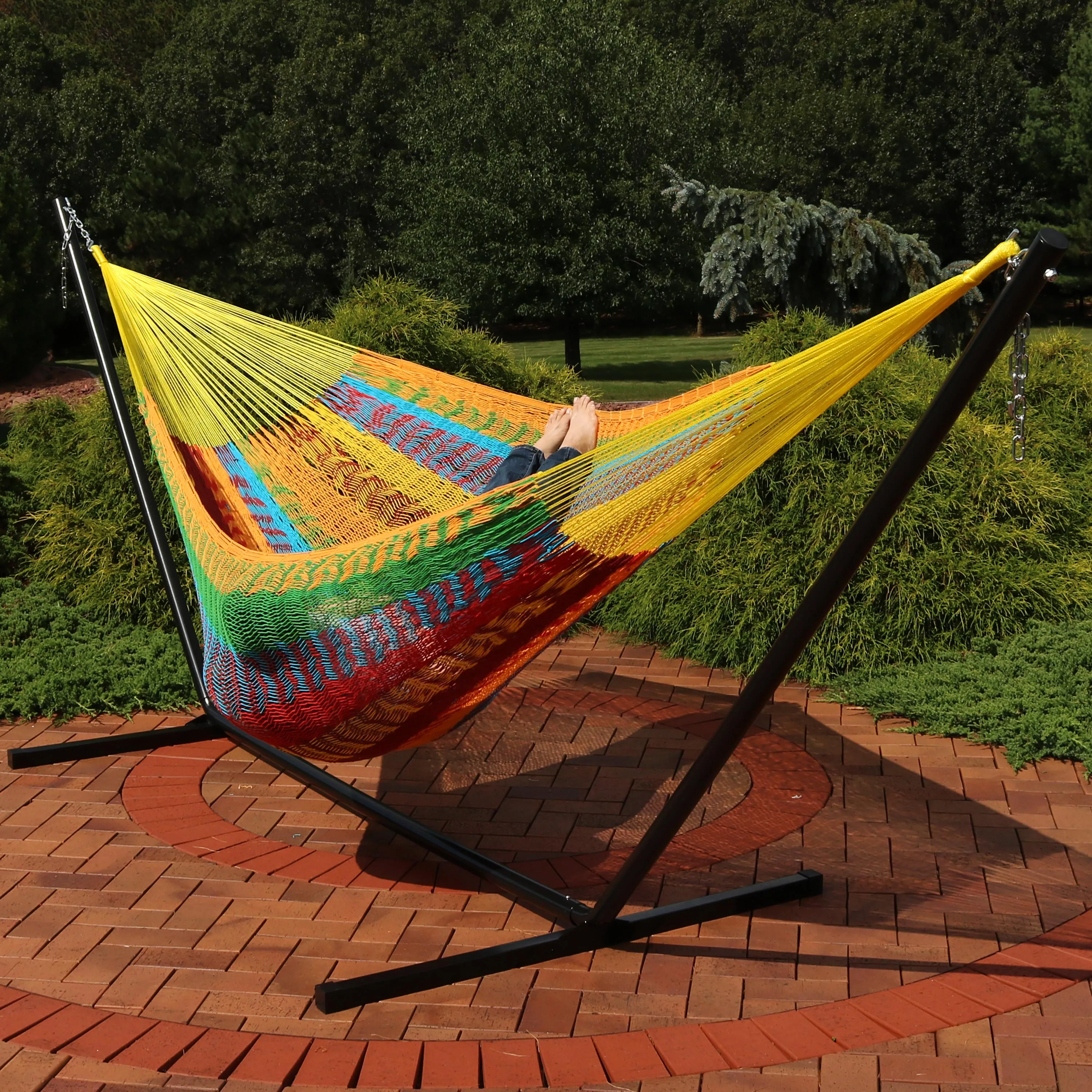 Sunnydaze Handwoven XXL Thick Cord Mayan Hammock with 15-Foot Stand