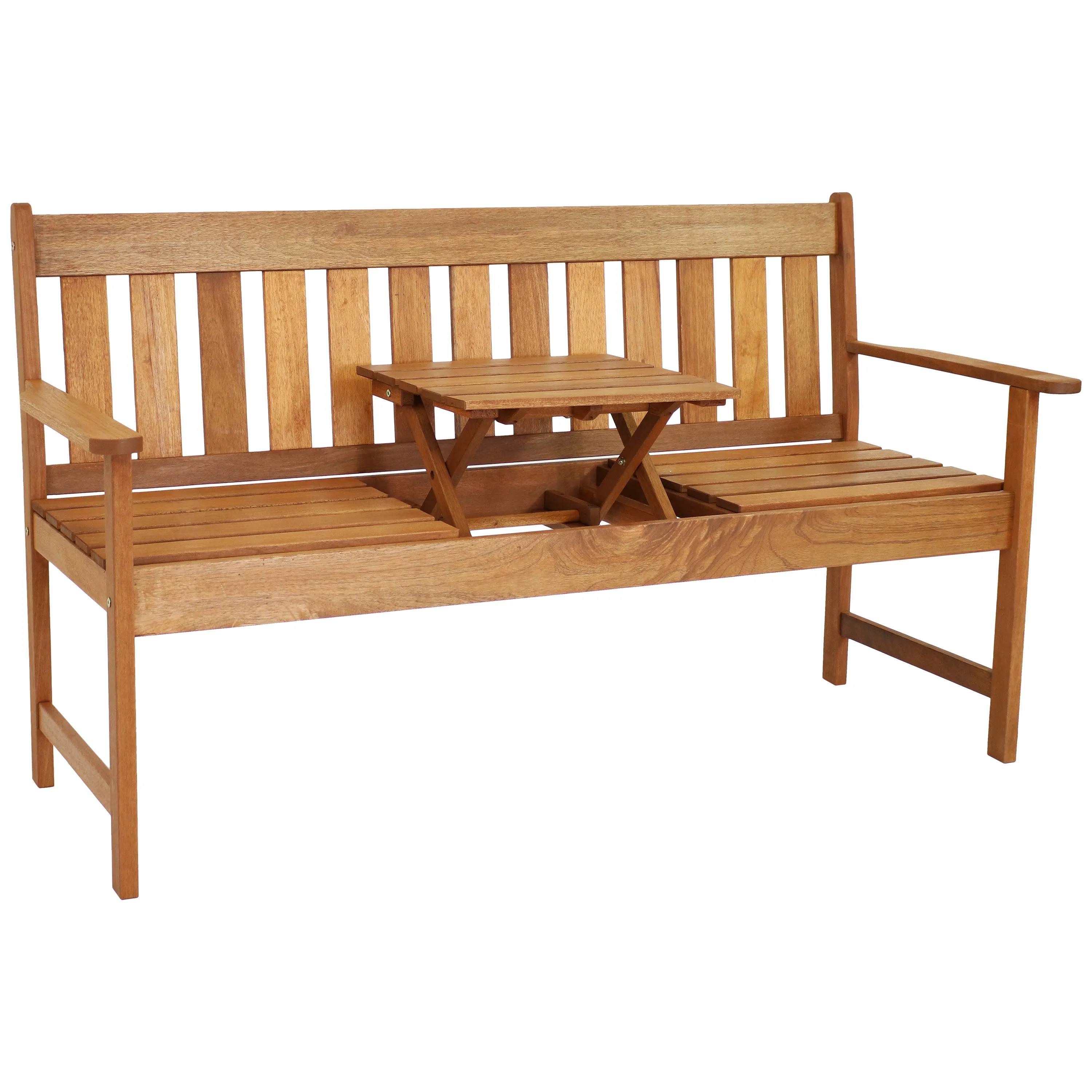 Sunnydaze Meranti Wood Outdoor Occasional Bench with Teak Oil Finish