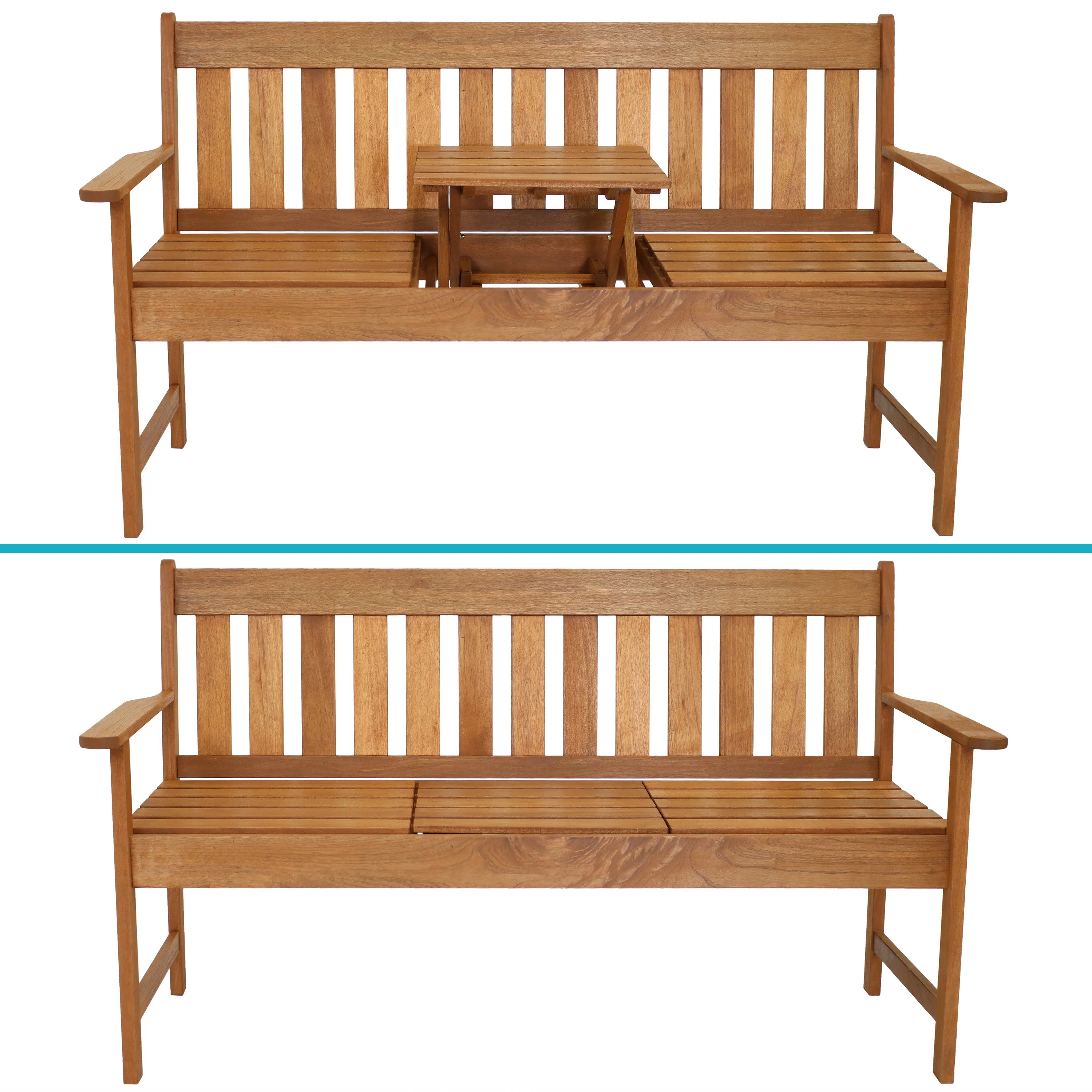 Sunnydaze Meranti Wood Outdoor Occasional Bench with Teak Oil Finish