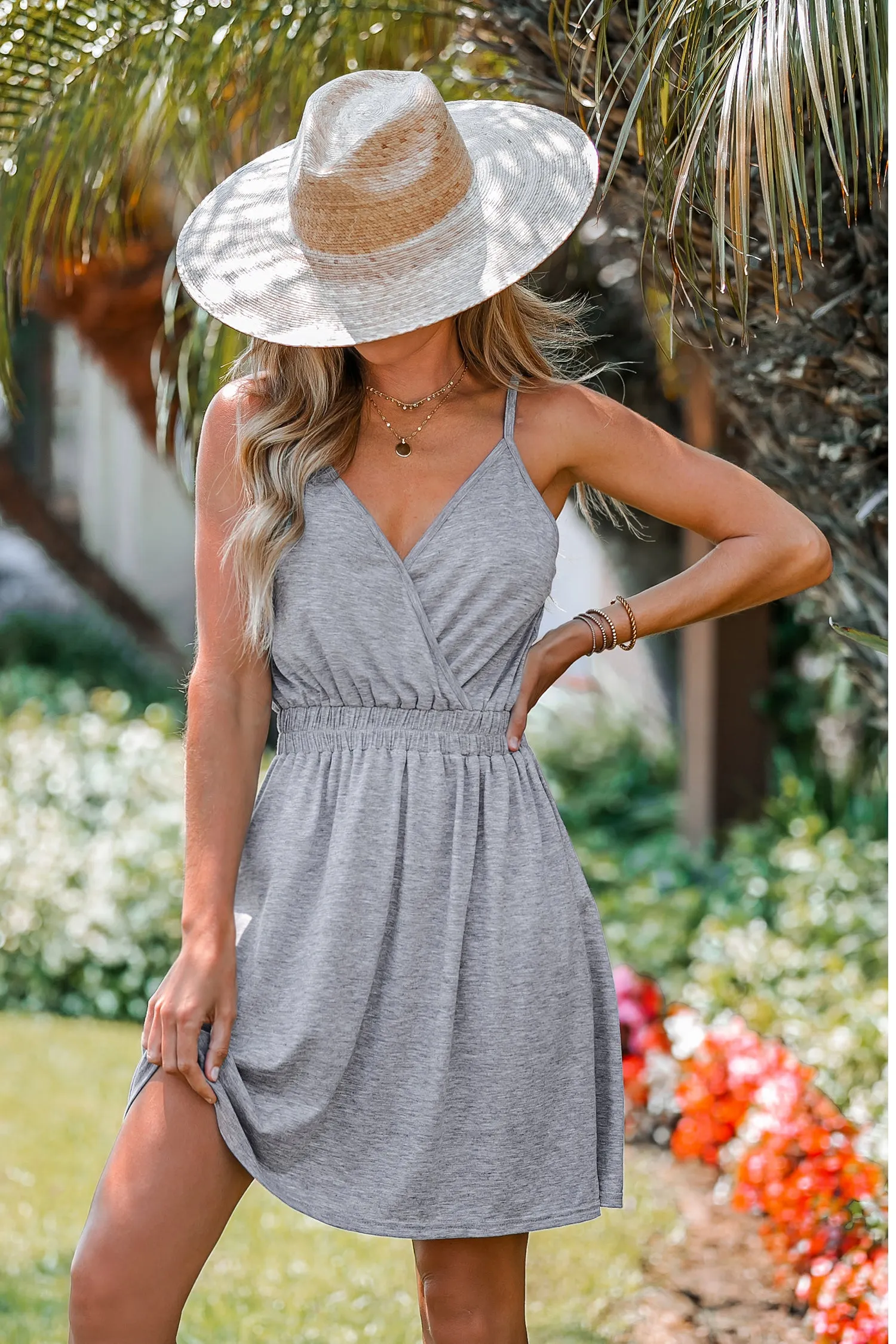 V-neck Grey Slip Dress