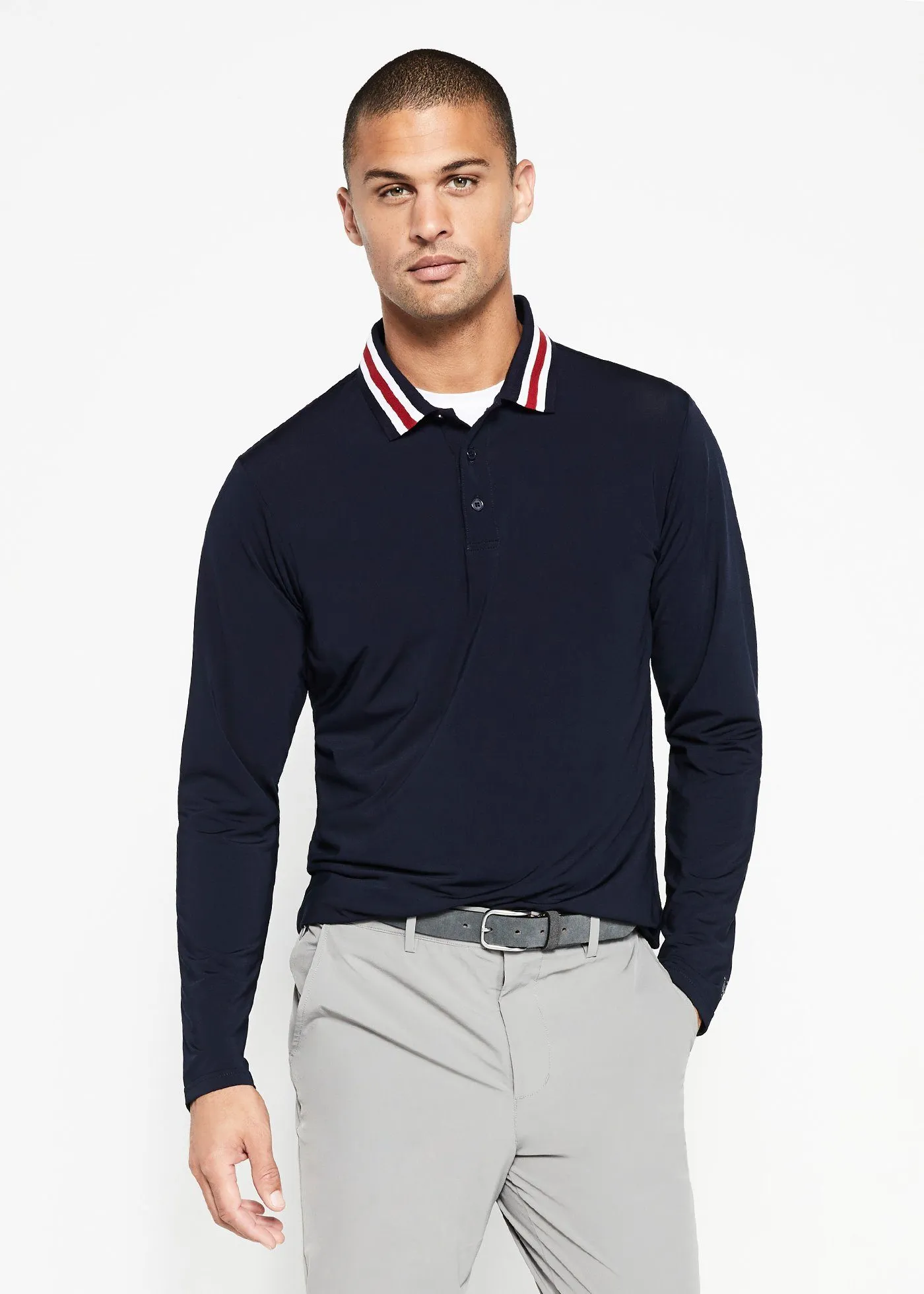 Varsity Striped Collar Polo | Navy w/Red Tipping