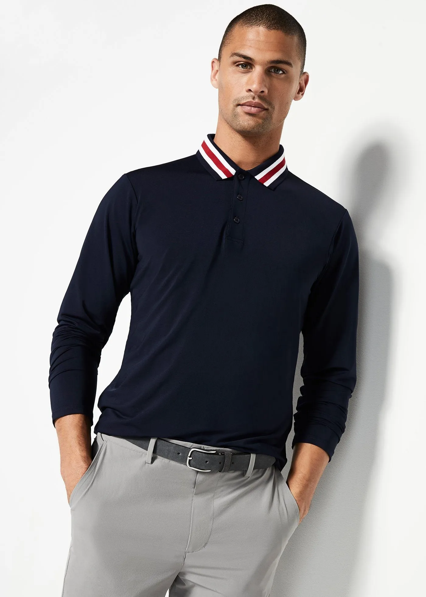 Varsity Striped Collar Polo | Navy w/Red Tipping