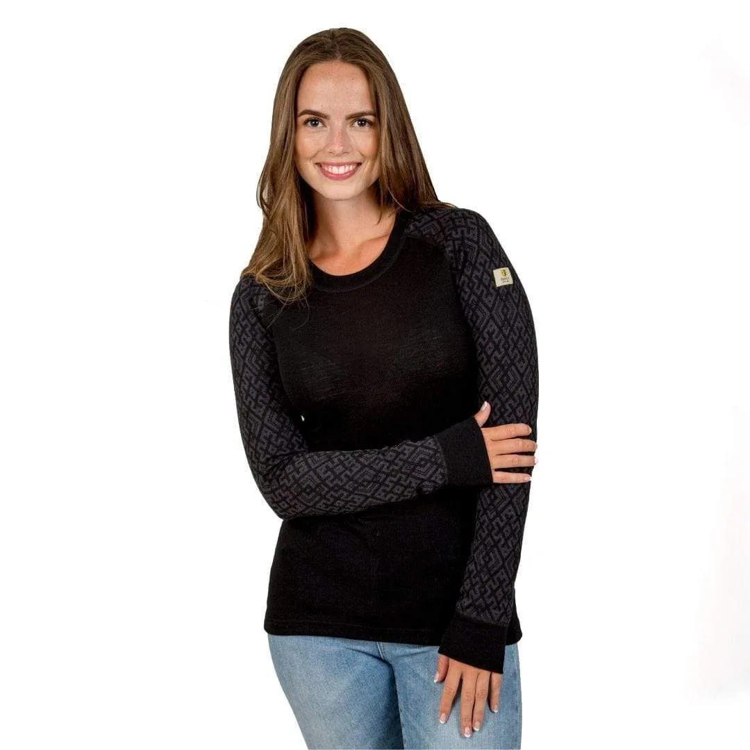 Women's Merino Wool Long Sleeve Top: Black