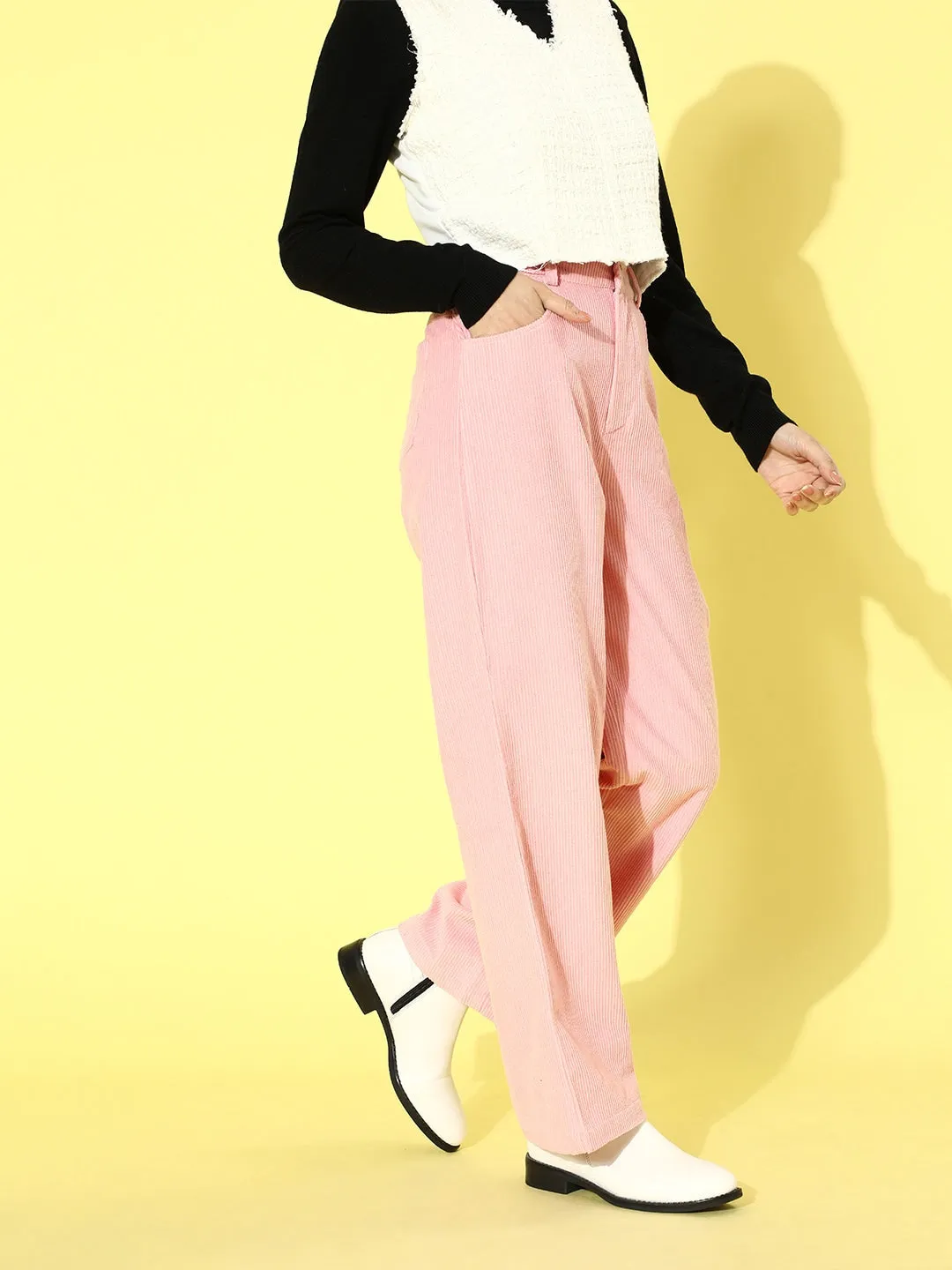 Womens Pink Corduroy Straight Pants