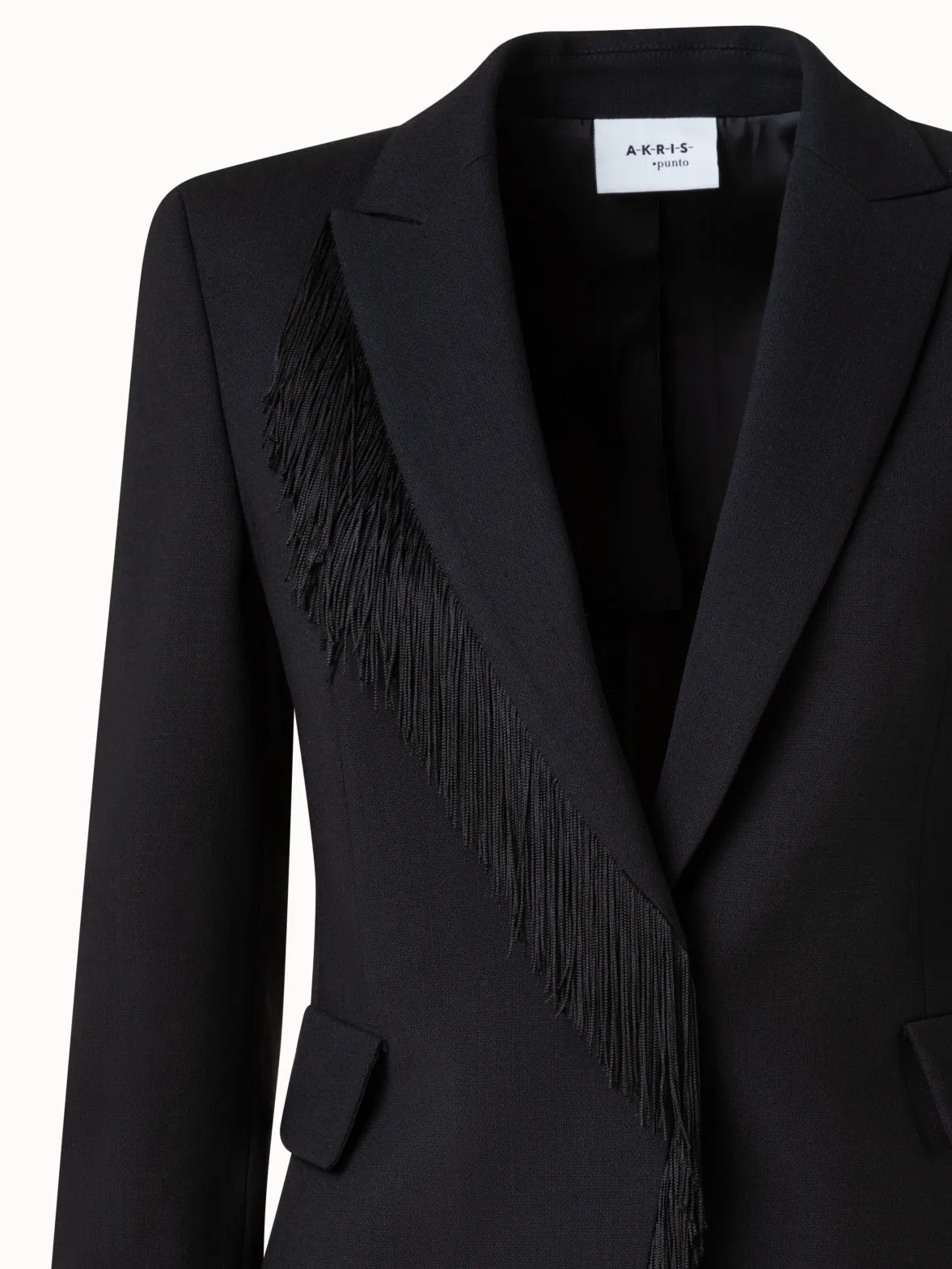 Wool Stretch Crêpe Jacket with Fringes